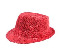 Asymmetric Top Hat Sequins Bowler Hat Dance Cap Rolled Edge Sparking Jazz Dance Cap Stage Performance Hat For Parties Events(Red)