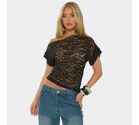 Asymmetric Top In Black Lace, Women's Size UK 10