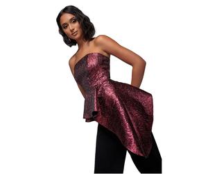 Asymmetrical Basque Bustier Women Goddiva Jacquard Rouge 38