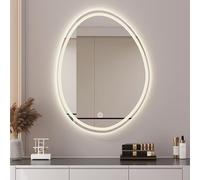 Asymmetrical Bathroom Mirror With LED Lights, 40X60cm,50X70cm,60X80cm Makeup Mirror With Smart Touch Switch, 3 Colors Dimmable Light, Memory Function Wall Mounted Vanity Mirror (Size : 60X8