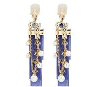 Asymmetrical Earrings Ribbon Pearl Chain Clip-on For Women Gift Impression Series For Wife And Sister(Color2)