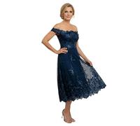 Asymmetrical Lace Dress Women Goddiva Bardot Sequin Bleu 44