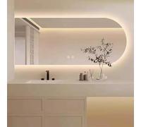 Asymmetrical LED Bathroom Mirror 80/100cm Retro Arch Design Anti Fog 3 Color Temperatures Makeup Mirror with Backlight Stylish Wall Decor (Cut Left 120x60cm)