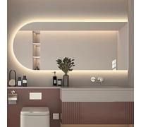 Asymmetrical Led Bathroom Mirror 80/100cm Retro Arch Design Illuminated Makeup Mirror Anti Fog 3 Color Temperature Stylish Wall Mirror for Home Decor (Cut Right 100x50cm)