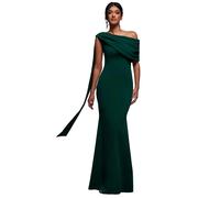 Asymmetrical Long Fitted Bardot Dress with Belt Women Goddiva Vert 46