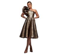 Asymmetrical Midi Skater Dress in Jacquard Women Goddiva Bronze 42