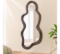 Asymmetrical Mirror for Wall Brown Irregular Wood Frame Modern Artistic Mirrors Decorative Vanity Bathroom Living Room Bedroom Entryway Hallway Cute and Stylish Cloud Mirrors Large 90x50cm