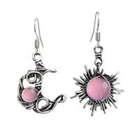 Asymmetrical Opal Sun Moon Earrings for Women Bohemia Vintage Moonstone Sun Hook Dangle Earrings Unique Natural Stone Moon Earrings Charm Jewelry Gift, L, Zinc, No Gemstone