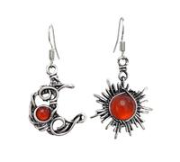 Asymmetrical Opal Sun Moon Earrings for Women Bohemia Vintage Moonstone Sun Hook Dangle Earrings Unique Natural Stone Moon Earrings Charm Jewelry Gift, L, Zinc, No Gemstone