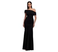 Asymmetrical Pleated Maxi Bodycon Dress with Bardot Shoulder Women Goddiva Noir 46