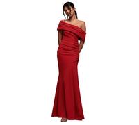Asymmetrical Pleated Maxi Bodycon Dress with Bardot Shoulder Women Goddiva Rouge 38