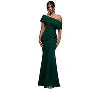Asymmetrical Pleated Maxi Bodycon Dress with Bardot Shoulder Women Goddiva Vert 38
