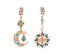 Asymmetrical Sun and Moon Opal Stud Earrings Long Drop Dangle Exaggerated Geometric Celestial Jewelry Statement Piece (Multicolor, One Size)