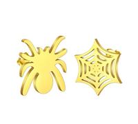 Asymmetrical Tiny Spider Spiders Web Stud Earrings for Women Stainless Steel Animal Cartilage Studs Earrings for Halloween Easter Thanksgiving Punk Jewelry, Adjustable, Stainless Steel, No Gemstone