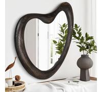 Asymmetrical Wall Mirror, Large Black Framed, Unique Irregular Dressing Mirror for Bedroom, Living Room, Entryway, 65 x 45cm Rustic Brown