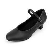 Asyusyu Ankle Strap Character Shoes 1.55" Heel Black Charater Dance Shoes Women-8.5 UK