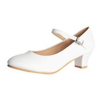 Asyusyu Ankle Strap Character Shoes 1.55" White Ballroom Dance Shoes for Women Dancing Latin Salsa-8 UK