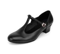 Asyusyu Matt Black Character Shoes T Bar Low Heel Character Dance Shoes for Ladies-Matt Black, 6.5 UK