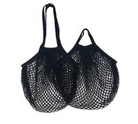 ASZHQUXIUAS Breathable Mesh Fruit Bags, 1pcs Reusable Shopping Bags Portable Net Bag Fruit Vegetable Storage Cotton Foldable Mesh Bag for Shopping Tote(Black 08,S 10x35x38cm)