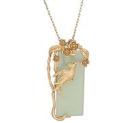 ASZHQUXIUAS Feng Shui Jade Necklace for Women and men Chinese Style Magpie Flower Branch Natural Jade Pendant Necklace, Fashion Gemstone Jewelry 22x46mm 1pcs