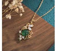 ASZHQUXIUAS Feng Shui Jade Necklace for Women and men Jade Crystal Pendant Necklace Charm 18K Gold Plated Chain Flower Dainty Gemstone
