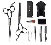 Aszwor Professional Hairdressing Scissors Kit - 12 Pcs, Japanese 9CR-660C Stainless Steel, Black, Hair Cutting Scissors, Thinning Shears, Multi Use Haircut Kit for Home Salon Barber