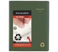 AT-A-GLANCE 2024 Weekly & Monthly Planner, Quarter-Hourly Appointment Book, 8-1/4" x 11", Large, Recycled, Monthly Tabs, Green (70950G6024)