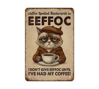at Coffee Tin Sign - “I Don’t Give Eeffoc Until I’ve Had My Coffee” Funny Retro Metal Wall Decor for Kitchen, Cafe, Bar, Office - 8x12 Inches Vintage Plaque