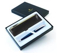 AT Cross ATX Ballpoint Pen in Gift Box with Black Zipped Case - Choose Design (Blue Lacquer w' Chrome Trim)