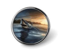 At Dusk Shark Round Badge Pin Funny 1 Inch Button Brooch Lapel Pins Fashion Hat Shirt Pin Tie Tack Pinback Buttons Badge Party Supplies Decor Badges For Clothing Coat Hat Dress For Men Women
