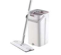 AT Flat Mop and Bucket Set for Floor Cleaning - Compact & Lightweight Cleaning System with 360 Rotating Head - 2 Microfibre Reusable Wet and Dry Mop Pads Included - 2 Chamber Design