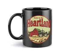 At Home in The Heartland Black Mug with Handle Ceramic Coffee Mugs Cup Xmas Birthday Gift for Office and Home
