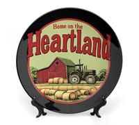 at Home in The Heartland Trendy Bone China Decorative Plate with Display Stand Ceramic Decor Plate Art Crafts 7inch