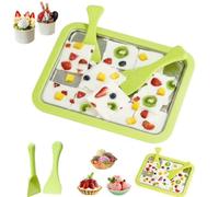 At-Home Rolled Ice Cream Maker Kit, DIY Rolled Ice Cream Maker Kit, Homemade Rolls IceCream Tray, Instant Freeze Plate with 2 Scrapers, for Yogurt, Sorbet Holiday Family Activity (Green)