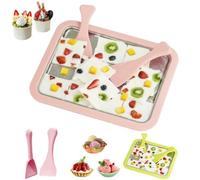 At-Home Rolled Ice Cream Maker Kit, DIY Rolled Ice Cream Maker Kit, Homemade Rolls IceCream Tray, Instant Freeze Plate with 2 Scrapers, for Yogurt, Sorbet Holiday Family Activity (Pink)