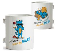 "at Home The cat Rules" Mug - Original and Funny Present for cat Lovers - Coffee Cup Ceramic 350 mL / 11 oz