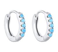 AT Jewellery - 925 Sterling Silver Filled Small Baby's Blue Turquoise Huggie Hoop Earrings