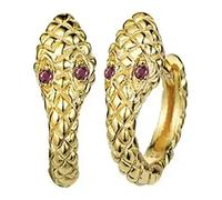 AT Jewellery - 9ct Yellow Gold Filled Small Python-Snake Ruby Red Gemstone 10mm Huggie Hoop Earrings