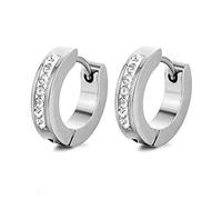 AT Jewellery - Stainless Steel Single Row Diamond Silver Hoop Earrings