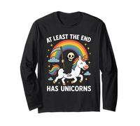 At Least The End Has Unicorns Grim Reaper Funny Rainbow Long Sleeve T-Shirt