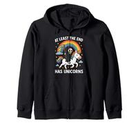 At Least The End Has Unicorns Grim Reaper Funny Rainbow Zip Hoodie