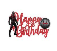 At man Happy Birthday Cake Topper "Superhero Birthday Cake Topper with Helmet Design - Red and Black Acrylic Decoration for Marvel Theme Party, Movie Night, or Hero Celebration"