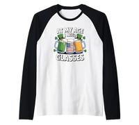 at My Age I Need Glasses Funny Beer Drinking Pun Raglan Baseball Tee