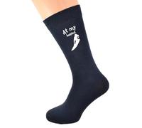At my happiest with Surfer Surfing Surfboard Image Printed in White Vinyl on Mens Navy Blue Cotton Rich Socks Great. One Size, UK 8-12