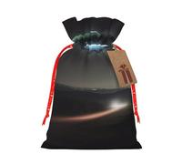 at night Printed Christmas Drawstring Bags Reusable Bag for Party Xmas Gift Wrapping, Red Ribbon, S