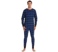 At The Buzzer Thermal Underwear Set for Men, Buffalo Plaid Blue Black, Large
