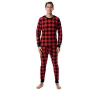 At The Buzzer Thermal Underwear Set for Men, Buffalo Plaid Red Black, Large