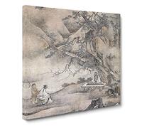 At the Foot of the Rock by Kano Motonobu Asian Japanese Canvas Wall Art Print Ready to Hang, Framed Picture for Living Room Bedroom Home Office Décor, 20x20 Inch (50x50 cm)