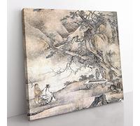 At the Foot of the Rock by Kano Motonobu Asian Japanese Canvas Wall Art Print Ready to Hang, Framed Picture for Living Room Bedroom Home Office Décor, 50x50 cm (20x20 Inch)