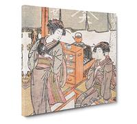 At the Ise ya Tea house by Koryusai Isoda Canvas Print | Gallery Wrapped 30mm Frame Wall Art | 20x20 inches | Ready to Hang | Asian Still Life Picture | Living Room Bedroom Lounge Office